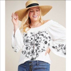 Anthropologie Annie Off the Shoulder Embroidered Top M Medium Boho Floral